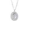Colar Aquamarina Oval Cravejado com Diamantes Prata Esterlina 925 Luxo Leve para Mulheres, Corrente Simples, Elegante e Versátil para Clavícula Personalizada 1416A