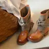 Diseño de nicho estilo vintage 2026 otoño e invierno nueva moda botas vaqueras para mujer con lazo de lona de tubo corto botas de montar
