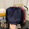 Moletom de Algodão com Manga Longa Infantil para Primavera e Outono, Nova Camisa Base Fina para Crianças, Versátil Cor Sólida Lisa Roupa Infantil
