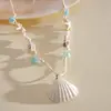 Collar de cadena para clavícula estilo vacacional, estrella de mar de vidrio transfronteriza europea y americana, flor y concha incrustadas de diamantes, joyería de nicho de alta gama para mujer