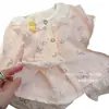 Novo Cardigã Floral Elegante de Manga Longa para Meninas, Roupa Infantil com Gola Reversível, Conjunto de Roupa de Casa Estilo Desenho Animado para Primavera, Verão e Outono
