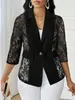 Amazon Europeo y Americano Comercio Exterior Transfronterizo Nuevo Sexy de Encaje Hueco Manga Tres Cuartos Chaqueta Casual de Traje para Mujer