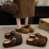 Em estoque~Versão em couro bovino super macia com sola grossa Birkenstock feminina bico fechado meio calce sem salto fácil de calçar sapatos casuais preguiçosos