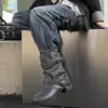 Diseño único, botines de cuero plisado estilo Western para mujer, nueva colección 2026, tacón grueso, punta fina, estilo de bota moderno
