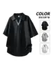 Nueva camiseta polo casual de verano estilo coreano, nicho, patchwork, cordones, cuello en V, imitación de dos piezas para hombre, versátil y moderna, de manga corta