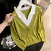 Fotos reales del suéter de punto de cuello alto, imitación de dos piezas, otoño/invierno 2026 para mujer, un top de punto fino