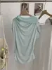 Kekezoon Elegante Blusa Top de Chiffon com Fita, Cintura Marcada com Pregas, Cor Sólida, Gola Drapeada, Foto Real Feminina 7834