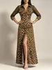 2026 Estação Independente Transfronteiriça Estilo Europeu e Americano Estampa de Leopardo Malha Costurada Moda Casual Fenda Vestido Feminino