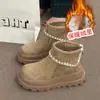 Botas Curtas Quentes com Forro de Lã Boken para Mulheres, Botas de Neve Versáteis Estilo Retrô com Solado Grosso, Novo Estilo Outono e Inverno 2025 Sapatos de Algodão para Exterior