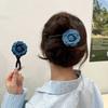 Pinza para el Cabello de Denim con Rosa Pinza Francesa Vintage Retorcida Disco para la Parte Trasera del Cabello Pinza para el Cabello Horquilla Elegante para Media Recogida Tocado