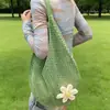 Bolso de mano tejido estilo perezoso para mujer, Bolso de punto simple calado para primavera y verano, Bolso de hombro de gran capacidad para vacaciones en la playa