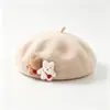 Bonito Sombrero Boina de Peluche para Mujer Otoño Invierno Rojo Panda Rojo Gato Dibujos Animados Sombrero de Pintor Versátil Estilo Japonés Sombrero de Lana Transfronterizo