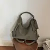 Bolso tote de ante desgastado estilo coreano, mochila casual con cordón y múltiples bolsillos, bolso cruzado versátil para el día a día