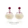 Pendientes de Lazo Rojo y Pompón Navideños de Otoño e Invierno para Mujer, Tachuelas de Ambiente Festivo, Clips para Orejas sin Perforar