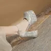 Jin Gang MY12001 Cabeza Cuadrada Tacón Grueso Hueco Doble Capa Impermeable Plataforma Tacón Súper Alto Zapatos para Mujer 2024 Zapatos de Boda Zapatos de Novia