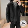 Chamarra de Plumón de Invierno Enbu Estilo Pareja con Capucha Marca de Moda Ropa de Trabajo Casual Versátil para Exteriores Engrosada Calidez Ropa de Abrigo para Hombre