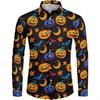 Camisa masculina europeia e americana 2024, ocidental, retrô, caveira, abóbora, estampa 3D, camisa casual, manga comprida, camisa casual
