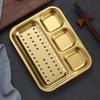 Plato para Barbacoa estilo Coreano 304 con Plato de Sabores de Tres Compartimentos Drenaje Plato para Dumplings Plato Picante Plato para Barbacoa Plato para Bistec