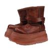 Botines 2025 Botas Súper Populares Botas de Piel de Vaca Lavada Suela Gruesa Botas de Caballero que Aumentan la Altura Hebilla de Cinturón Suela de Plataforma Botas para Mujer