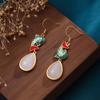Aretes Hanfu de Estilo Palacio Chino, Aretes de Jade Hetian, Aretes de Botón Verde Yang de la Dinastía Song, Aretes de Borla Cheongsam