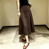 Falda de paraguas retro de línea A para otoño temprano para mujer, cintura alta, drapeado que cubre las caderas, adelgazante, por encima de la rodilla, longitud midi, falda con dobladillo ancho