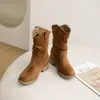 Piel Suave~Botines Maillard para Mujer Otoño Nuevo Botas Martin Retro Tacón Grueso Botas Apiladas Altura Oculta Botas Vaqueras Western