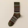 Meias de Ponto Duplo para Homens, Meias de Cano Médio para Outono e Inverno, Meias Longas Tendência Estilo Étnico Retrô, Engrossadas, Quentes e Versáteis para Homens