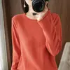 Suéter de Algodón Puro Nuevo Estilo de Primavera con Borde Enrollado Cuello Redondo Manga Corta Larga Top de Punto Básico Holgado Casual para Mujer