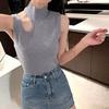 Novedad 2023 Chaleco de Punto Cuello Semitortuga Estilo Hong Kong Chica Popular Sexy Hombro Descubierto Top sin Mangas para Mujer