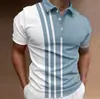 Camisa de manga corta a rayas con bloques de color, moda transfronteriza, cuello de solapa, corte slim, comercio exterior