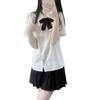 Camisa de manga corta plisada tipo organza para mujer, estilo verano, linda, uniforme JK, traje de estudiante, camisa blanca, falda plisada, conjunto de tres piezas