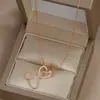 Corrente Elegante para Clavícula Banhada a Ouro Real com Zircônia para Mulheres, Colar de Anel Duplo Coração de Pêssego de Alta Qualidade, Moda Coreana, Colar para Estudante