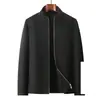 Chaqueta de hombre 2026 otoño/invierno, cuello alto elegante, con cremallera, para mediana edad y jóvenes, estilo business casual, abrigo de lana doble cara hecho a mano, moderno