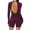 Macacão de yoga feminino transfronteiriço com costas bonitas, almofadas de peito removíveis, roupa de ginástica justa, macacão esportivo com cintura em V nas costas