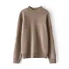 Suéter de cuello alto medio clásico para mujer de Otoño e Invierno, color liso simple, suéter base, tejido de punto de cachemira pura, holgado, adelgazante, jersey