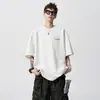 Camiseta de Manga Corta para Hombre con Diseño Patchwork Desconstruido Estilo Americano, Marca de Tendencia Primavera, Top Fresco Bordado de Corte Holgado de Tres Cuartos de Manga