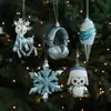 Enfeites Pendentes Azuis de Plástico Transfronteiriços com Glitter, Decorações de Janela para Árvore de Natal, Estrelas de Cinco Pontas, Flocos de Neve, Decorações de Desenho Animado para Montagem de Cena