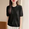 Nuevo Estilo Primavera y Verano 2026 Cárdigan de Punto Tencel Lyocell Cuello Redondo Manga Corta para Mujer Color Sólido Hueco Holgado