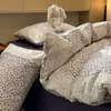 Conjunto de quatro peças estilo retrô classe A de alta gramatura, linho simples com bordas 100% algodão, conjunto de lençóis estilo wabi-sabi, adequado para todas as estações