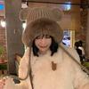 Gorro Lei Feng japonés con orejas de oso para mujer, otoño e invierno, lindo, para niña, tejido con forro polar, de felpa, para esquí, de lana, a la moda