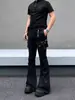 Calça jeans masculina retro americana com design de rebites e múltiplos bolsos, casual hip-hop de rua, perna reta, corte slim, longa