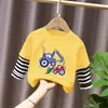 Camiseta de Algodão Puro de Manga Longa Infantil para Primavera e Outono, Nova Camiseta Estilosa com Desenho para Meninos, Camiseta Tendência Versátil para Bebês Meninos
