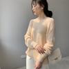 Jiazi Blusa Feminina Soltinha, Simples e Elegante, Roupas Femininas Estilo Outono, Suéter Tricotado Vazado Fino da Moda B7006