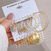 Set de Pendientes Geométricos Dorados Retro de Venta Caliente Transfronteriza para Mujer, Pendientes de Aro con Perlas de Moda, Pendientes con Incrustaciones de Diamantes al por Mayor