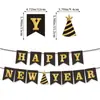 Decoración para Fiesta Temática de Año Nuevo 2026 Guirnalda de Estrellas Brillantes Banderín con Letreros Negro Dorado Estampado en Caliente Bandera Venta al por Mayor Personalización