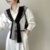 Xale Listrado Preto e Branco para Meninas, Camisa Dupla Face de Uso Duplo, Gola Falsa de Tricô, Capa de Ombro, Essencial para Camadas