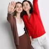 26 Outono e Inverno Novo Estilo Cardigan Tricotado Decote V Feminino Tricot Casaco Solto Plus Size Manga Longa Fino Curto Roupa Exterior Suéter