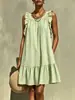 Vestido casual de corte holgado para mujer, moda transfronteriza europea y americana, con dobladillo con volantes, cuello redondo y mangas acampanadas