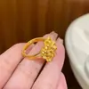 Anillo de Brocado Estilo Boda Flor de Trébol para Mujer Ajustable Retro Oro Simulado Pequeño Fresco Anillo Venta al por Mayor