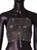 Top metálico de malla estilo chica hot europea y americana para mujer, top de tubo con lentejuelas y cuello halter para primavera, top revelador de cintura para fiesta en discoteca